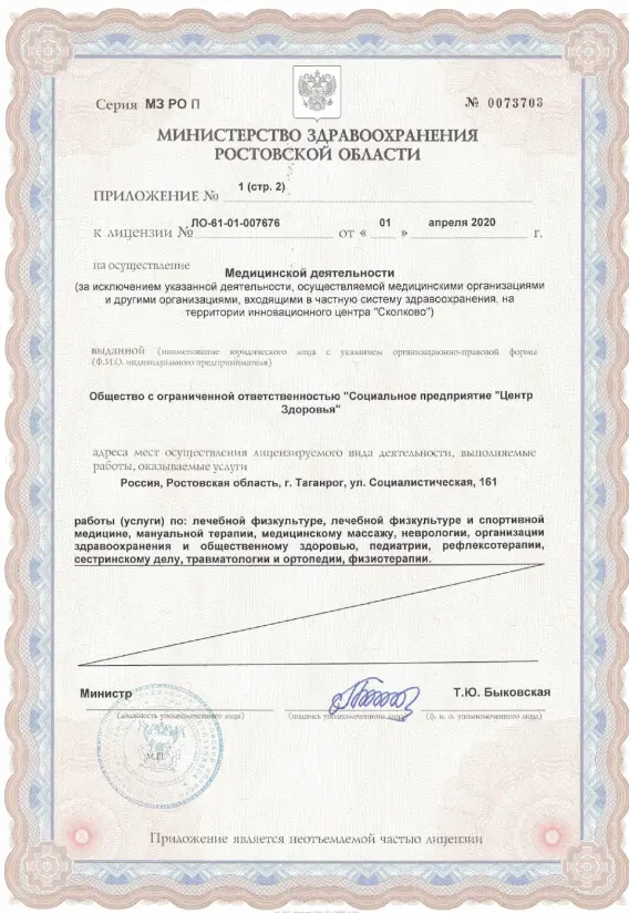 Приложение к лицензии на осуществление медицинской деятельности.