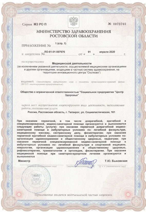 Приложение к лицензии на осуществление медицинской деятельности.